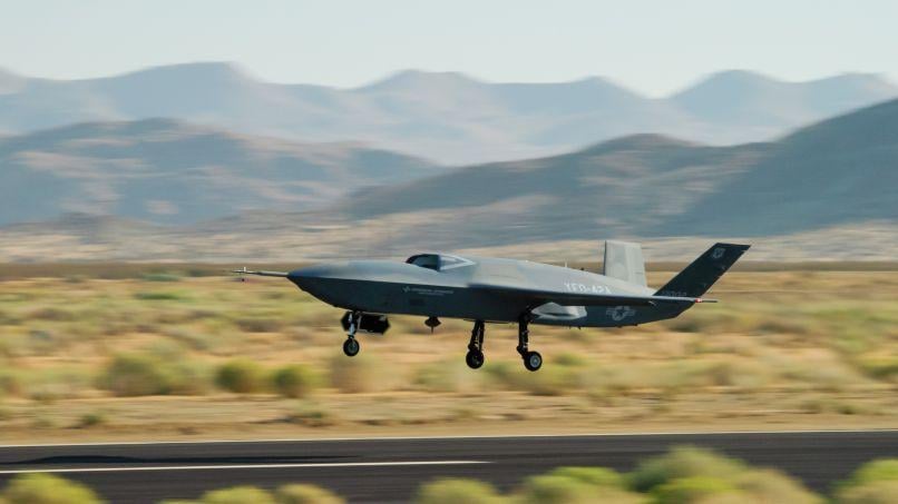 The YFQ-42A takes off for the first time, Aug. 27, 2025. 
