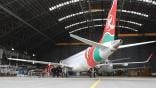 Kenya Airways aircraft in hangar